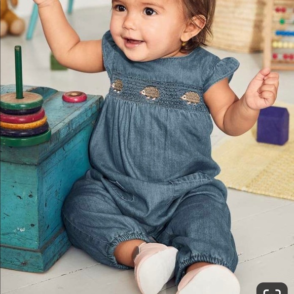 Mini Boden Other - Baby Boden Chambray Smocked Hedgehog Romper